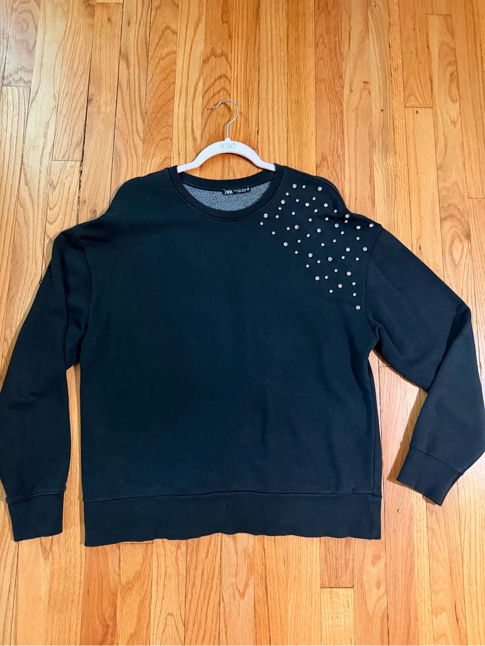 Zara Black Crewneck Sweatshirt with Silver Studs